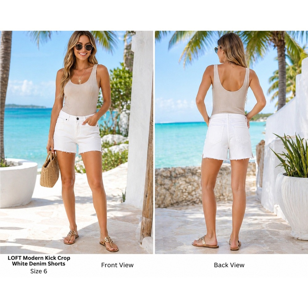 Loft Kick Crop Mom Shorts Women's 6 White Denim Summer Travel Stretch Casual